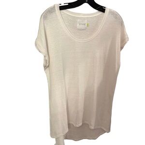 Lysse Women’s White Linen Top Scoop Neck High Low Hem Sz M